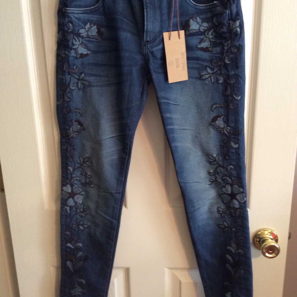 Driftwood embroidered girlfriend style jeans